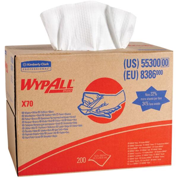 WypAll X70 Wipers Pop-Up Disposable Spnbnd Polypro 12.5 in x 16.8 in Wt 200/Ca