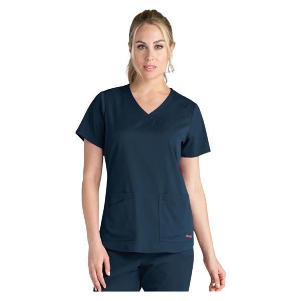Greys Anatomy Stretch Scrub Top V-Neck 4 Pockets X-Small Steel Womens Ea