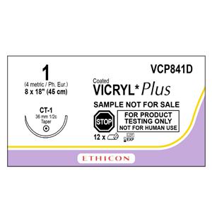 Vicryl Plus Suture 1 18" Triclosan, Polyglactin 910 Braid CT-1 Undyed 12/Bx