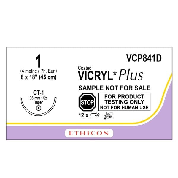 Vicryl Plus Suture 1 18" Triclosan, Polyglactin 910 Braid CT-1 Undyed 12/Bx