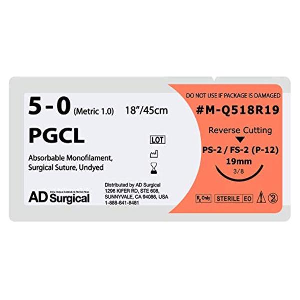 Unify Suture Poliglecaprone Monofilament 5-0 18" Absorbable PS-2...