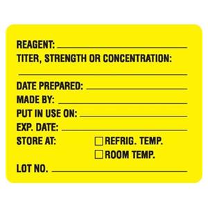 Reagent Label Titer/Strength/Concentration/Date Prepared Ylw/Blk 2-5/8x2 1000/Pk