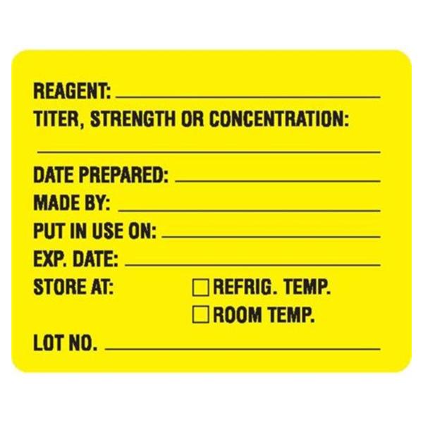 Reagent Label Titer/Strength/Concentration/Date Prepared Ylw/Blk 2-5/8x2 1000/Pk