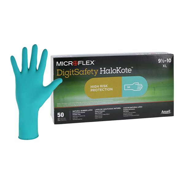 MICROFELX Digitsafety HaloKote Exam Gloves X-Large Extended Green Non-Sterile, 10 BX/CA