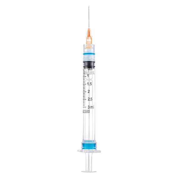 Sol-Care Safety Needle/ Syringe 25gx1" 3mL Luer Lock Safety Device LDS 100/Bx