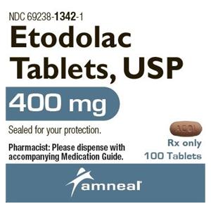 Etodolac Tablets 400mg Bottle 100/Bottle Each