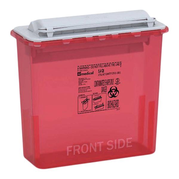 Sharps Container 5.4qt Red 12x12x9" Counterbalanced Lid Plastic N...