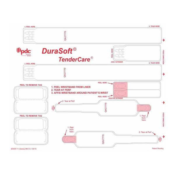 DuraSoft TenderCare Laser Wristband & Label Ppr/Poly Wht Adult / Infant 500/Ca