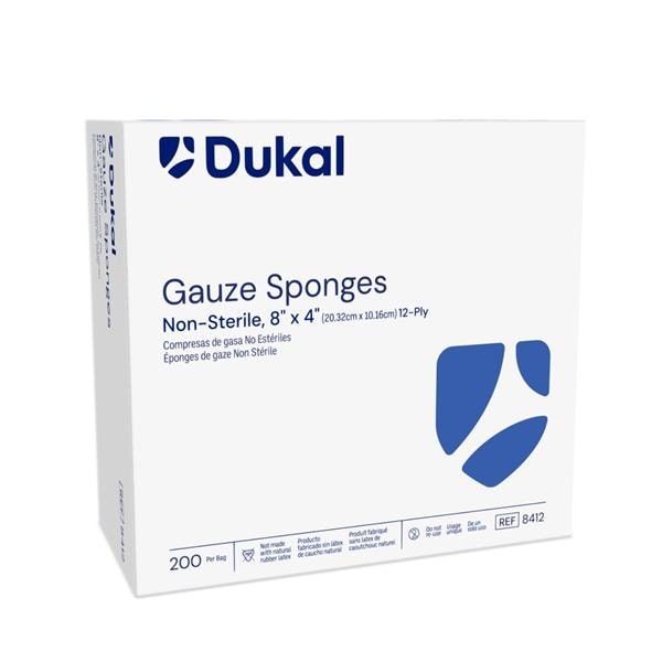 100% Woven Cotton Gauze Sponge 4x8" 12 Ply Non-Sterile LF