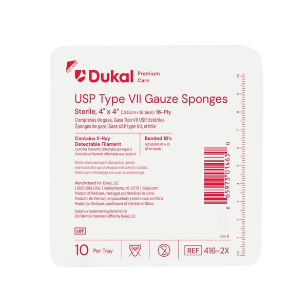 Cotton X-Ray Detectable Gauze Sponge 4x4" 16 Ply, 128 PK/CA