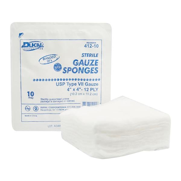 100% Woven Cotton Gauze Sponge 4x4" 12 Ply Sterile USP Type VII,...