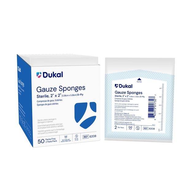 100% Woven Cotton Gauze Sponge 2x2" 8 Ply Sterile LF