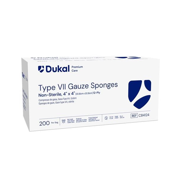 Premium Care 100% Woven Cotton Gauze Sponge 4x4" 12 Ply Non-Sterile Typ 7 LF