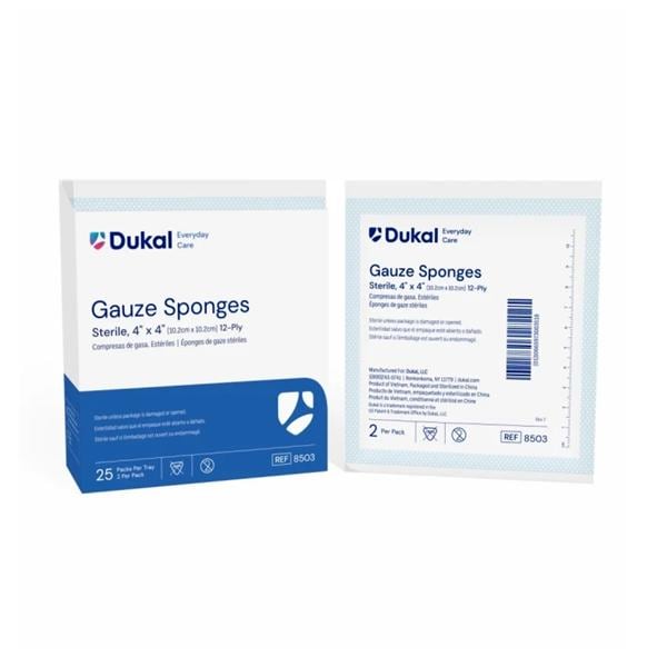 Everyday Care 100% Woven Cotton Gauze Sponge 4x4" 12 Ply Sterile LF, 24 BX/CA