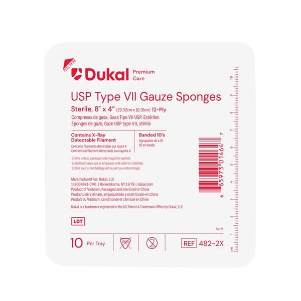 100% Cotton Gauze Type VII Sponge 8x4" 12 Ply X-Ray Detectable No...