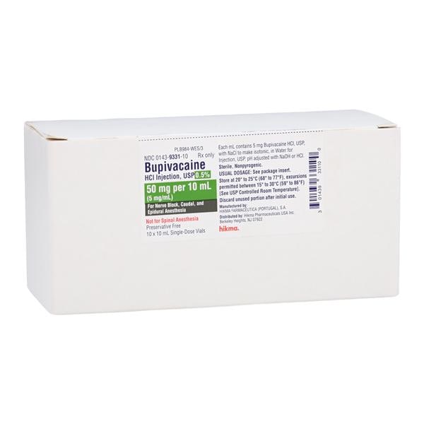 Bupivacaine HCl Injection 0.5% Preservative Free SDV 10mL 10/Pack...