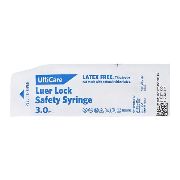 UltiCare Only Syringe 3mL Clear Luer Lock No Dead Space 500/Ca