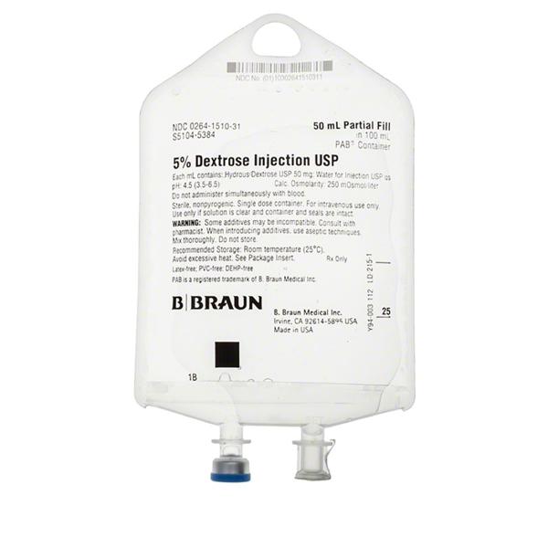 IV Injection Solution 5% Dextrose/Water 50mL Bag Ea