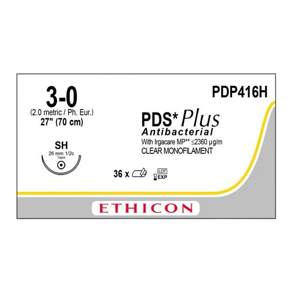 PDS Plus Suture 3-0 1x27" Polydioxanone/Triclosan Monofilament SH Undyed 36/Bx