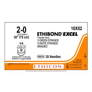 Ethibond Excel Suture 2-0 30" Polyester Braid V-5 Green/White 6/Bx