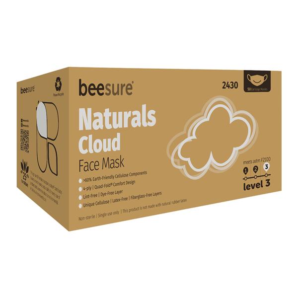 BeeSure Naturals Face Mask ASTM Level 3 White Adult 50/Bx, 8 BX/CA