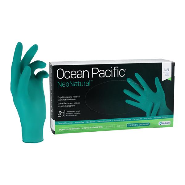 Ocean Pacific NeoNatural Polychloroprene Exam Gloves Lg Emerald Green NS 100/Bx