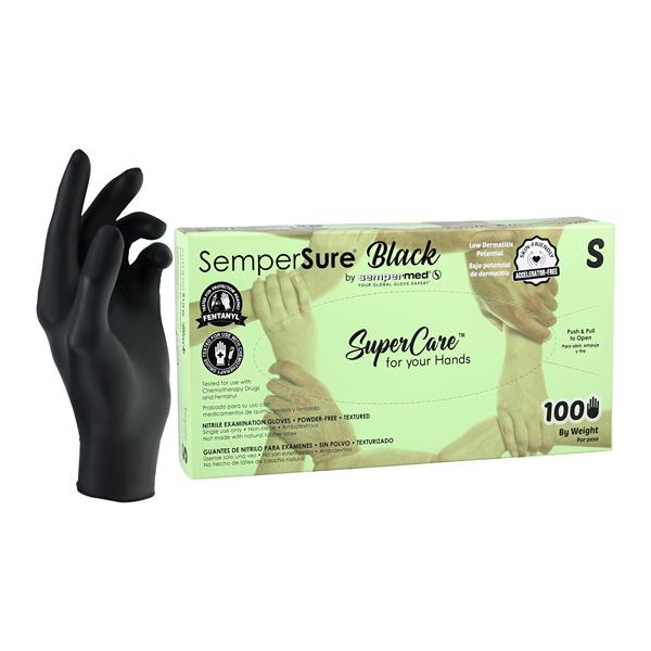 SemperSure Nitrile Exam Gloves Small Black Non-Sterile