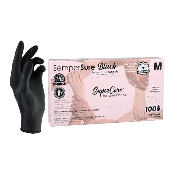 SemperSure Nitrile Exam Gloves Medium Black Non-Sterile