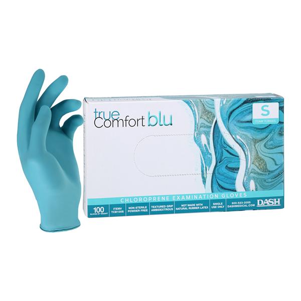 True Comfort Blu Chloroprene Exam Gloves Small Ocean Blue Non-Sterile