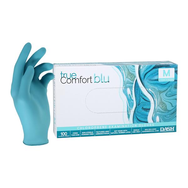 True Comfort Blu Chloroprene Exam Gloves Medium Ocean Blue Non-Sterile