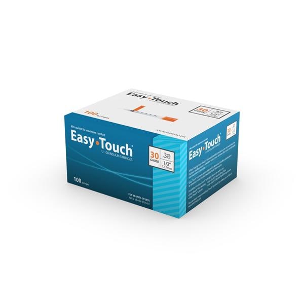 EasyTouch Insulin Syringe/Needle 30gx1/2" 0.3cc Blue _ Reduced Dead Space 100/Bx