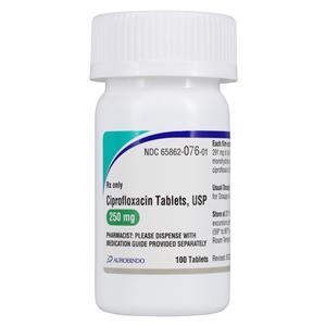 Ciprofloxacin HCl Tablets 250mg Bottle 100/Bottle Each
