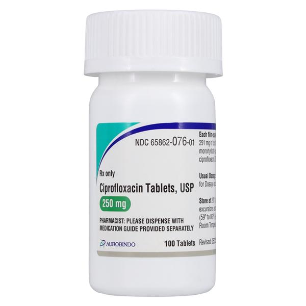 Ciprofloxacin HCl Tablets 250mg Bottle 100/Bottle Each