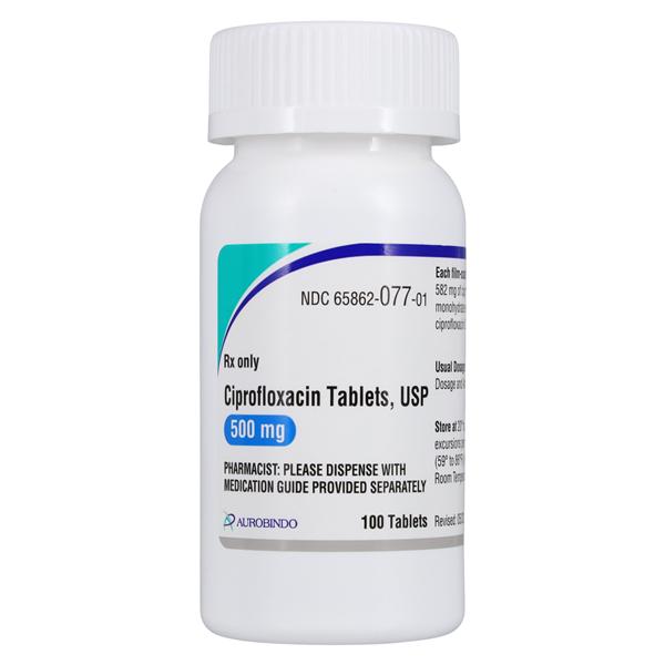 Ciprofloxacin HCl Tablets 500mg Bottle 100/Bottle Each