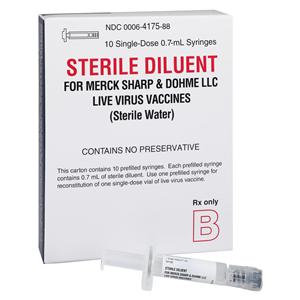 Sterile Diluent Wtr Injectable _ f/MMR, ProQuad & Varivax Prefl Syr 0.7mL 10/Bx