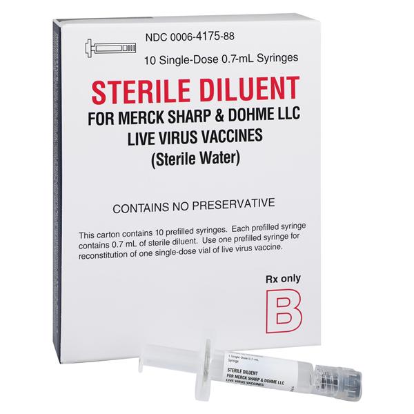 Sterile Diluent Wtr Injectable _ f/MMR, ProQuad & Varivax Prefl Syr 0.7mL 10/Bx