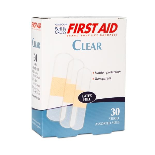 American White Cross Adhesive Bandage Plastic Assorted Clear Sterile 30/Bx
