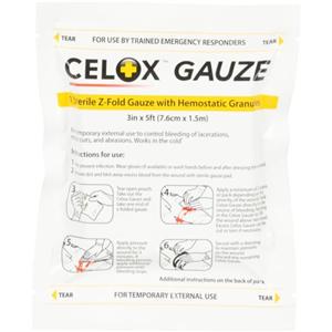 Celox Hemostatic Gauze Dressing 5'x3" Z-Fold