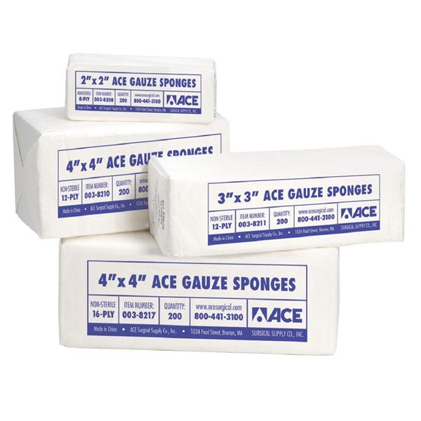 Ace 100% Cotton Gauze Sponge Gauze 3x3" 12 Ply Non-Sterile Square Woven LF