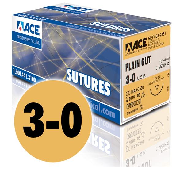 Suture 3-0 18" Plain Gut HS-24 12/Bx