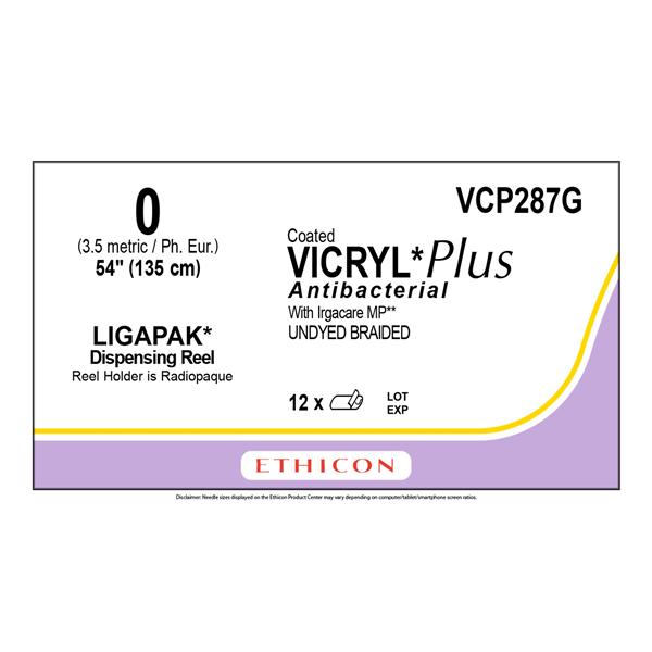 Coated Vicryl Plus Suture 0 54" Triclosan, Polyglactin 910 12/Bx