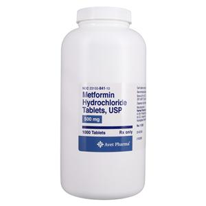 Metformin HCl Tablets 500mg Bottle 1000/Bottle Each