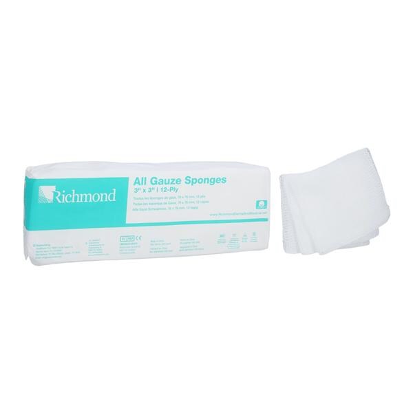 Cotton All-Gauze Sponge 3x3" 12 Ply Non-Sterile Square LF