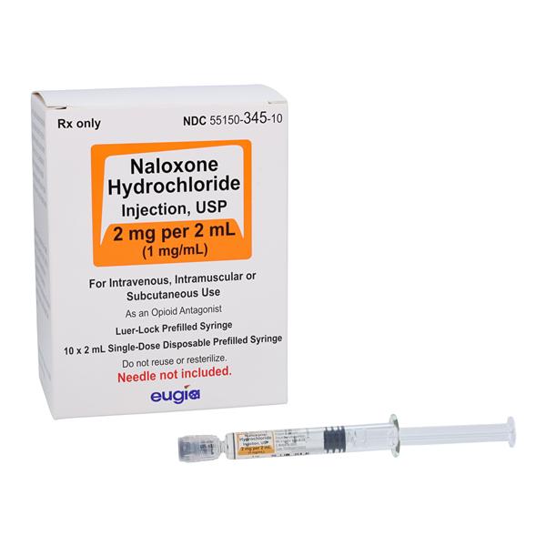 Naloxone HCl Injection 1mg/mL No Needle Prefilled Syringe 2mL 10/...