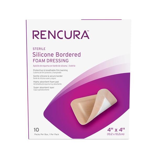 Rencura Silicone/Foam Bordered Dressing 4x4" Sterile Square White...