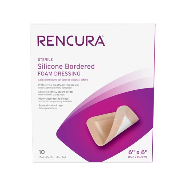 Rencura Silicone/Foam Bordered Dressing 6x6" Sterile Square White/Tan Spr Abs
