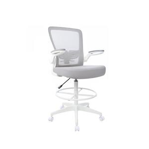 Deluxe White Frame Gray Mesh Counter Height Chair Ea