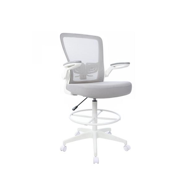 Deluxe White Frame Gray Mesh Counter Height Chair Ea