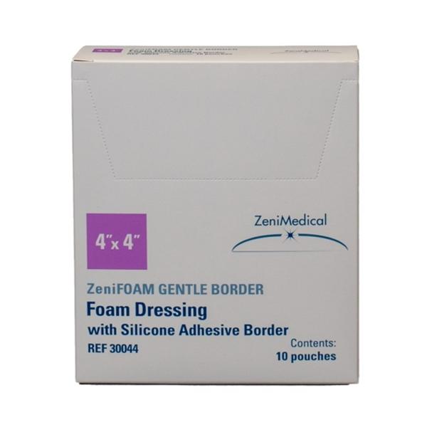 ZeniFOAM GENTLE BORDER PU Fm Border Dressing 4x4 Strl Sqr NAdhr Slcn Adh Tn Abs