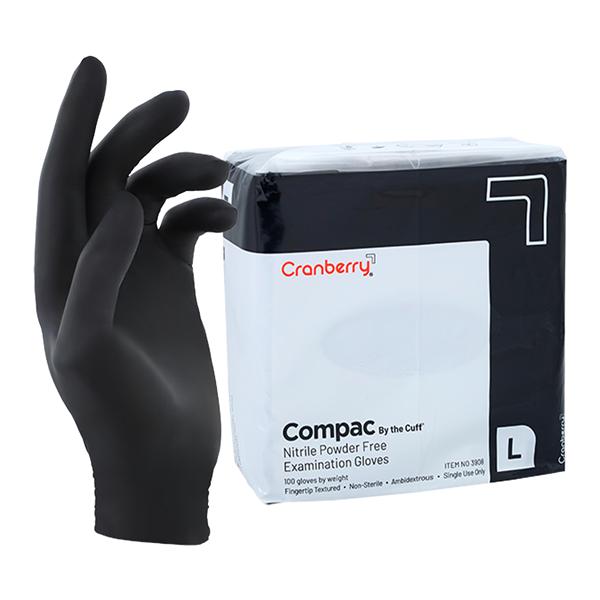 Compac By the Cuff Nitrile Exam Gloves Large Black Non-Sterile 100/Bg, 20 BG/CA